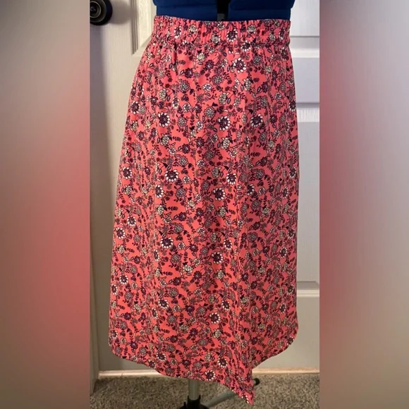 LOFT Outlet Coral Floral A-Line Skirt - Picture 2 of 7